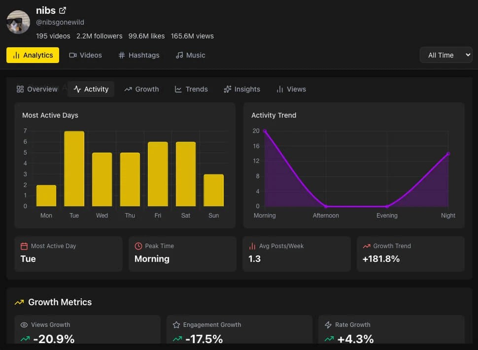 TikInsights profile insights and analytics